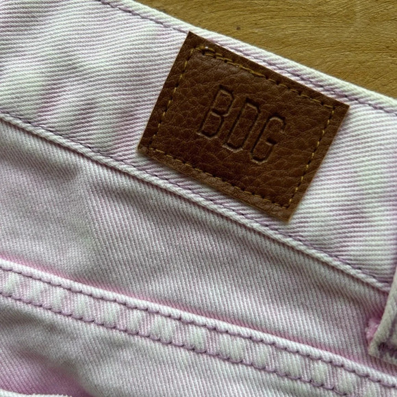 BDG Pink High Rise Distressed Raw Hem Shorts - Picture 7 of 10
